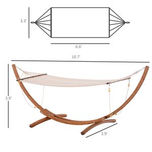 Boho Style Single Person 10\" Wood <b>Hammock</b> with Stand Breathable Cotton Surface White for Patio Backyard Balcony Porch - Product Image 3