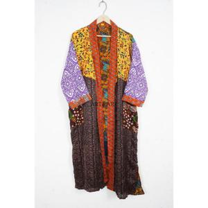 Robe de nuit kimono en soie pure indienne pour femme, douce, confortable, élégante, style japonais, florale, col en V, cordon de serrage, manches longues - Product Image 6