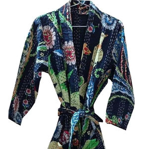 Bata Kimono con Estampado de Dibujos Animados para Mujer, 100% Algodón, Suave y Transpirable, Camisón de Verano Hecho a Mano, Cuello en V, Cintura Elástica, Largo Completo - Product Image 1