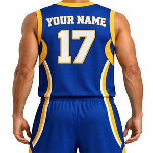 Ensemble d'uniformes de basketball personnalisés pour hommes – Maillot et short sublimés en tissu polyester premium, taille élastique, confortables pour l'été, grandes tailles - Product Image 2
