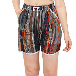 Women's Bohemian <b>Patchwork</b> Shorts High Waist Drawstring Closure With Pockets Loose Fit Cotton Chiffon Breathable Style - Product Image 5
