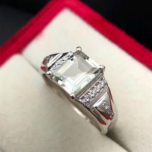 Green Amethyst <b>Ring</b> <b>925</b> Sterling <b>Silver</b> Engagement <b>Ring</b> For Women Or Men Emerald Cut Prasiolite Gemstone Gift For Wife - Product Image 4