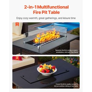 6-Piece Outdoor Patio Furniture Set Wicker Rattan Sectional 50000BTU Propane <b>Fire</b> <b>Pit</b> <b>Table</b> Customizable Outdoor Conversation - Product Image 3