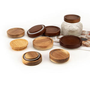 Couvercles ronds en bois avec joints en métal et en caoutchouc réutilisables pour bocaux et contenants, style classique - Product Image 1
