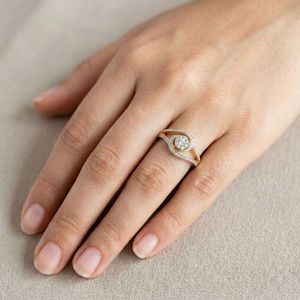 Yellow Gold Round Lab Grown Diamond Swirl Eye Cluster Ring - Product Image 4