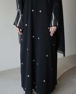 Elegant Black Solid Embroidered <b>Abaya</b> Neck Long Sleeve MAXI Modest Dress Women Polyester Breathable Middle East Style Prayer - Product Image 4