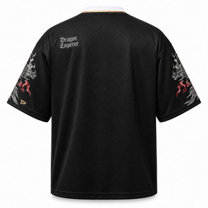 Maillot de sport personnalisé Dragon Emperor en maille pour homme, noir, style Y2K, avec impression métallique et broderie, coupe oversize, respirant, manches courtes - Product Image 3