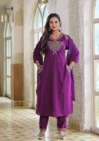 Ensemble Kurti, pantalon et dupatta traditionnel pour femme Twinfeet, en coton brodé de qualité supérieure, séchage rapide, longueur genou, coupe classique