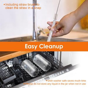 Set di 6 Bicchieri Riutilizzabili da 16OZ in Vetro con Coperchi in Bambù, Cannucce in Vetro e Spazzola per la Pulizia, per Caffè Freddo e Frullati, 100% Vetro - Product Image 4