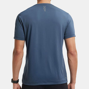 T-shirt pour homme bleu marine à col rond, manches courtes, coupe ajustée, couleur unie, sportif, séchage rapide, jersey tricoté 100% polyester - Product Image 4