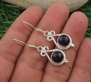 Boucles d'oreilles en améthyste violette naturelle, argent sterling 925, boucles d'oreilles pendantes délicates et luxueuses, améthyste taille poire, bijoux pour soirée - Product Image 6