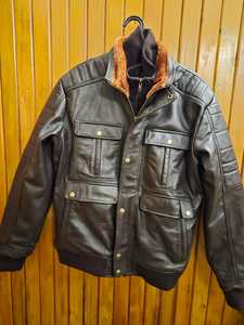 Chaqueta de invierno para hombre de cuero genuino con forro de seda satinada y cremallera en relieve. - Product Image 6