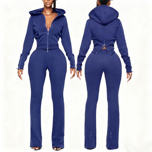 Women's Custom Logo Fashionable Tracksuits Sweatsuits Embroidered Sport Pants Zipper Hooded Long Sleeved Top Two Piece <b>Set</b> Women - Product Image 4