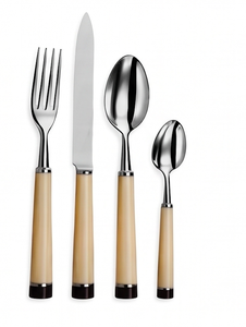 Ensemble de couverts vintage en acier inoxydable avec manche blanc, compatible lave-vaisselle, essentiels élégants pour la table de mariage - Product Image 1