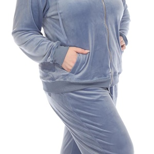 Conjunto Deportivo Azul con Capucha para Mujer, Talla Grande, Pantalones Largos de Color Sólido, Casuales, con Bolsillos Laterales y Cierre de Cremallera, para Otoño - Product Image 5