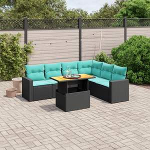 Ensemble de canapés de patio en polyrotin noir, 7 pièces avec coussins, meubles d'extérieur, style contemporain - Product Image 1