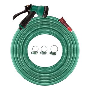 Manguera de jardín con pistola de pulverización de 8 patrones, 3 abrazaderas y adaptador para grifo, manguera de agua verde de alta resistencia para jardín y lavado de coches. - Product Image 1