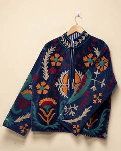 เสื้อโค้ทผ้ากำมะหยี่ปักมือลายดอกไม้สไตล์ซูซานีสำหรับผู้หญิง ผ้าฝ้ายหรูหรา สวมใส่ได้ในฤดูหนาว สไตล์โบฮีเมียน ไซส์พลัส - Product Image 6