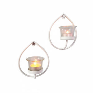 Juego de 2 candelabros de pared de metal dorado con diseño geométrico, portavelas colgantes de hierro para decoración de sala de estar - Product Image 4