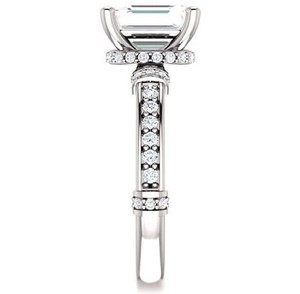 <b>Emerald</b> Cut 7x9mm Moissanite Prong Setting <b>Ring</b> 925 Sterling <b>Silver</b> White Gold Plated Engagement Wedding Bridal Luxury Solitaire - Product Image 4