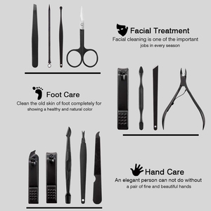 Ensemble de manucure élégant noir pour soins des ongles, outils de toilettage en acier inoxydable pour hommes et femmes, idéal pour les voyages d'affaires, vente en gros - Product Image 2