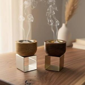 Modern Wooden Bakhoor Burner with Metal Bowl Luxury <b>Oud</b> Incense Burner Decorative Home Fragrance Holder Gift - Product Image 1