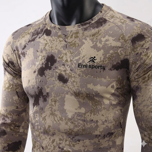 Hauts décontractés pour hommes à manches longues, col rond, imprimés, pour le sport en extérieur, en jersey écologique polyester/coton, anti-plis, design vierge - Product Image 1