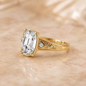 Bague de Fiançailles Vintage Art Déco en Or Jaune 14K avec Diamant de Coupe Coussin Ancienne Mine VS1 de 2,01 carats, Cultivé en Laboratoire, Idéale pour Cadeau de Mariage - Product Image 2
