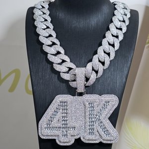 Pendentif personnalisé en argent sterling 925 avec diamant moissanite taille ronde VVS et diamant taille baguette serti pavé, style hip-hop - Product Image 2