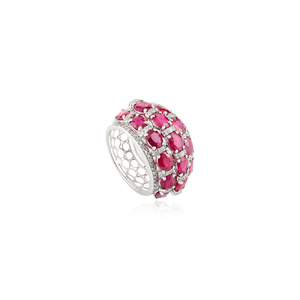 18K Solid Gold 6.65ct Ruby <b>Diamond</b> Cluster Cocktail Dome <b>Ring</b> - Product Image 4
