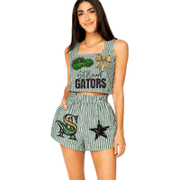 Robe d'été unique sans manches à col en V, ornée de mini-paillettes et de patchs de baseball, en tissu respirant, idéale pour les jours de match