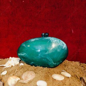 Pochette de soirée ovale de luxe en résine turquoise avec bouton en résine assorti, faite à la main, sac de soirée élégant pour femme, pochette de mariage - Product Image 1