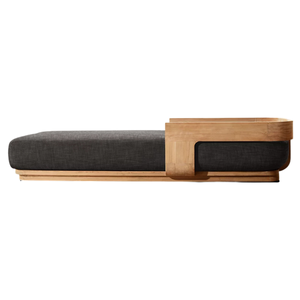 Chaise longue moderne minimaliste en teck avec coussin noir, dossier réglable, pour extérieur, bord de piscine, mobilier de jardin - Product Image 3