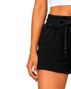 Black Women <b>Drawstring</b> Casual Shorts Soft Cotton Terry Summer Beach Lounge Shorts Elastic Waist Pocket Comfortable Fashion - Product Image 3