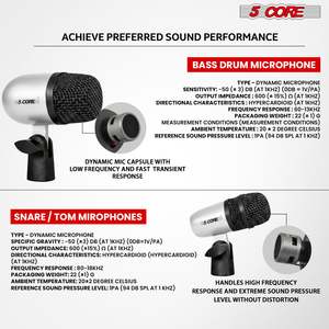 5 Core Conga Mic Snare Tom Set Professional XLR Cardioid Condenser Instrument Microphone Kit - Product Image 4