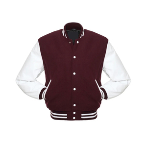 Chaqueta Varsity Negra para Hombre, Modelo 2026, Más Vendida, Cuerpo de Lana, Mangas de Cuero, Cuello Alto, Cierre de Botones, Abrigo de Invierno, ODM OEM - Product Image 4