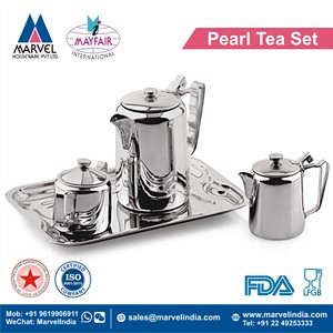 Stainless Steel Hot Beverage Serving Set for Hotels Coffee Pot Sugar Container Creamer Tray Quality Metal PC Peart <b>Tea</b> Set - Product Image 2
