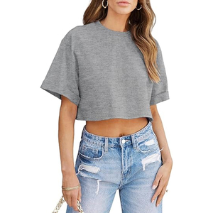 T-shirt court à col rond pour femme, style cool, coupe classique, respirant, anti-boulochage, en coton uni, streetwear - Product Image 1