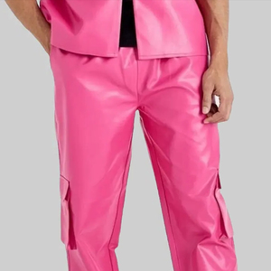 WORK N SHINE SPORTS WEAR Pantalon en cuir moto léger rose pour homme, taille mi-haute, fermeture boutonnée, coupe droite, argenté - Product Image 6
