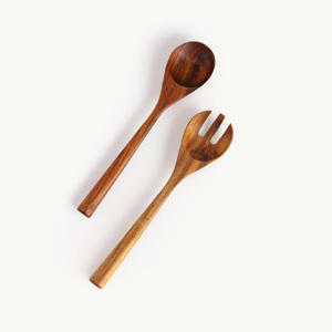 New Article Salad Server <b>Set</b> Acacia Wood With Printed Handle Spoon & Fork Salad Soup Spiced Fruits Mixing Serving Kitchen <b>Tools</b> - Product Image 1