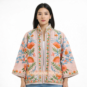 Chaqueta Reversible de Algodón con Diseño Suzani/Sujani de Terciopelo Rajasthani, Estilo Varsity/Bomber, con Logotipo Personalizado, Cuello Mao - Product Image 4