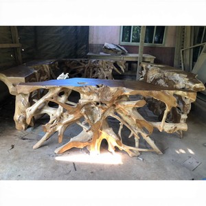 Custom Solid Teak Root <b>Table</b> Live Edge <b>Console</b> <b>Table</b> Artistic Sculptural Base <b>Rustic</b> Modern Hotel Dining Living Room Furniture - Product Image 4