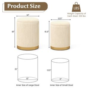 Set of 2 Velvet/Linen Fabric <b>Storage</b> <b>Stools</b> & Ottomans - Product Image 3