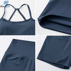 High Quality Women Solid Fitness Yoga Set 2 Piece Gym Workout Outfit Tank Top <b>Shorts</b> Breathable Stretch Quick Dry Front - Product Image 6