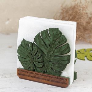 Porta Servilletas de Madera Ecológico en Color Verde Salvia con Diseño de Hoja de Monstera para Fiestas - Product Image 4