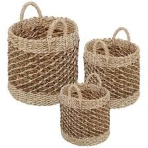 Wholesale Handmade Eco-Friendly Seagrass Woven Storage <b>Baskets</b> Natural Fiber Organizer Set with Handles for Home Decor - Product Image 4