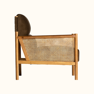 Modern Wooden <b>Armchair</b> with <b>Rattan</b> Side Panel for Living Room Furniture - Product Image 2