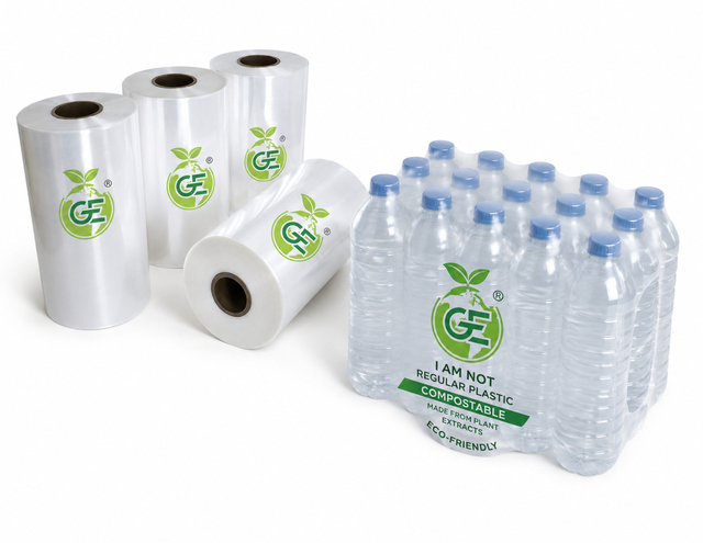 Eco Friendly Compostable PBAT PLA Shrink Film 100 Biodegradable Industrial Use Packaging Roll Heat Seal Wrap Bottle Packing for