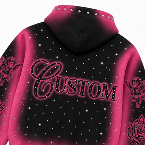 Sweat à capuche zippé personnalisé Y2K avec strass pour homme, coupe ample et épaisse, effet vieilli, motif graphique vintage pulvérisé à l'aérographe, en coton, style streetwear - Product Image 4