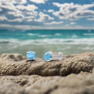 Handmade Classic Style 5-7mm Raw Turquoise <b>Stud</b> Earrings Natural Gemstone Jewelry with Gold and <b>Silver</b> Plating Women's Gift - Product Image 4